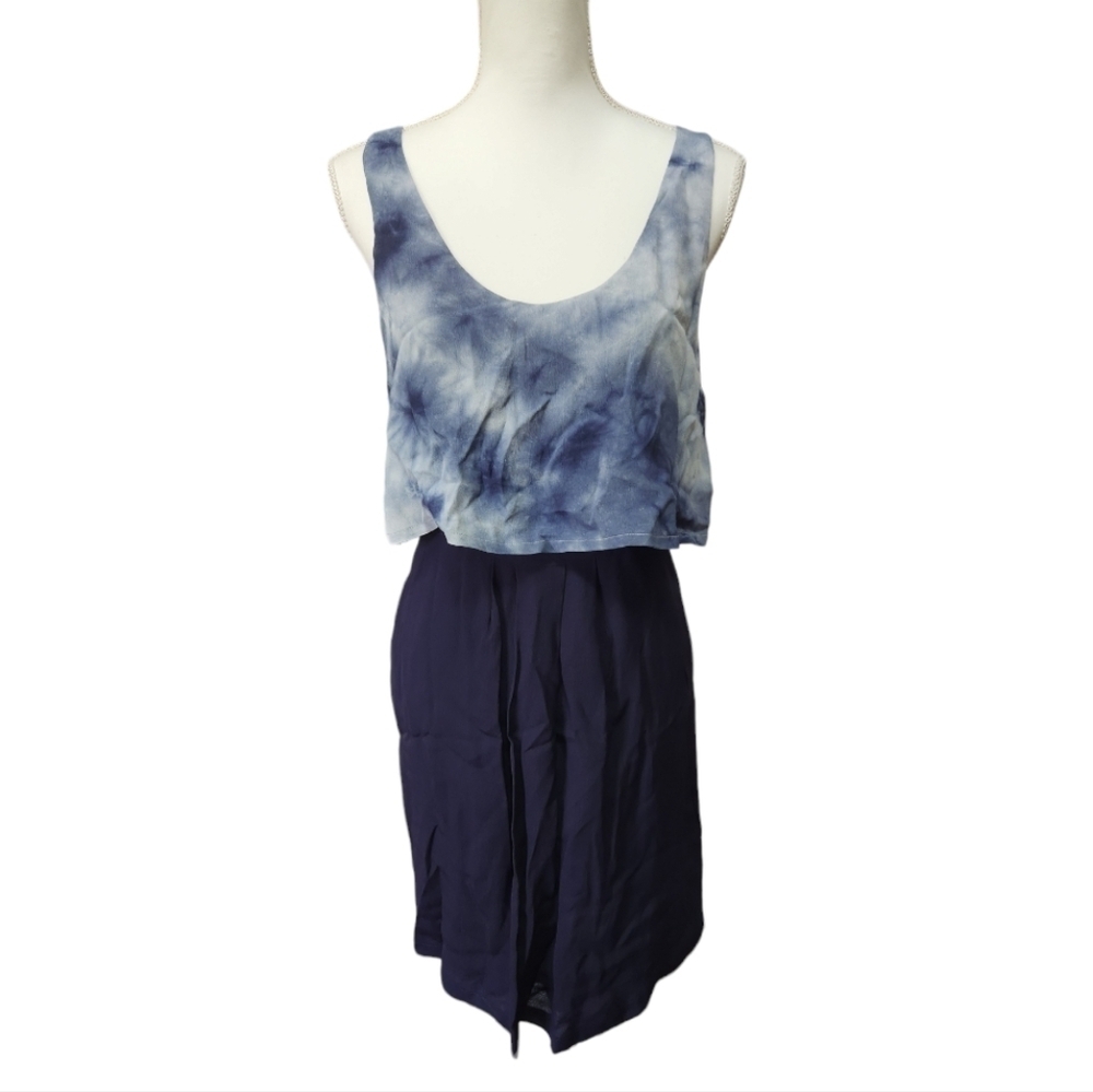 Anthropologie Pyrus Sleeveless Scoop Neck Blue Tie Dye Dress, Small